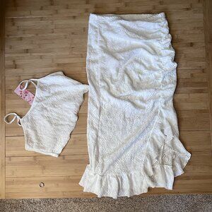 Shein White Lace Matching Summer Cropped Top and Skirt, Womens Size Large NWT